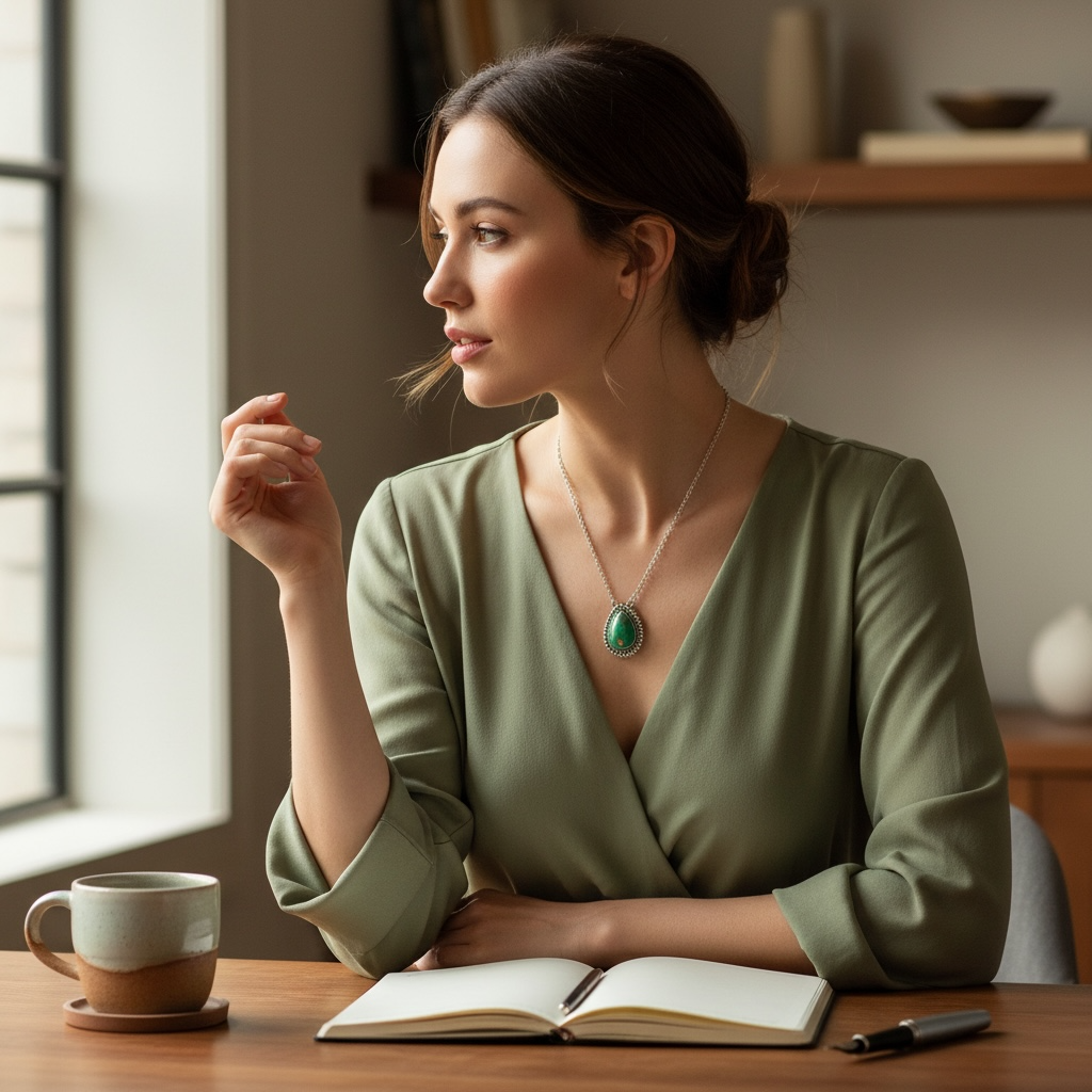 Crimson Glow – Green Mohave Turquoise Pear Shaped Necklace Sterling Silver