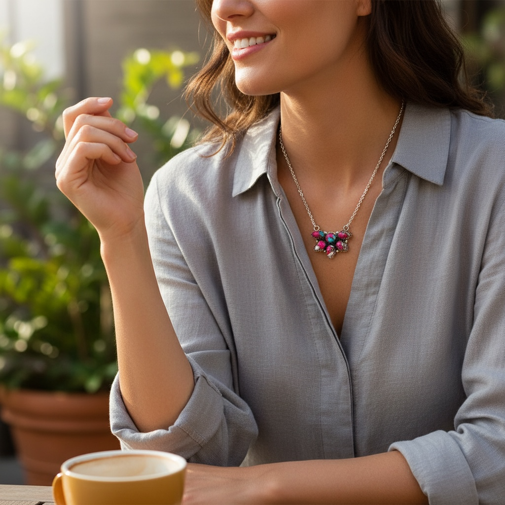 Timeless Sterling Silver Cluster Necklace with Cotton Candy