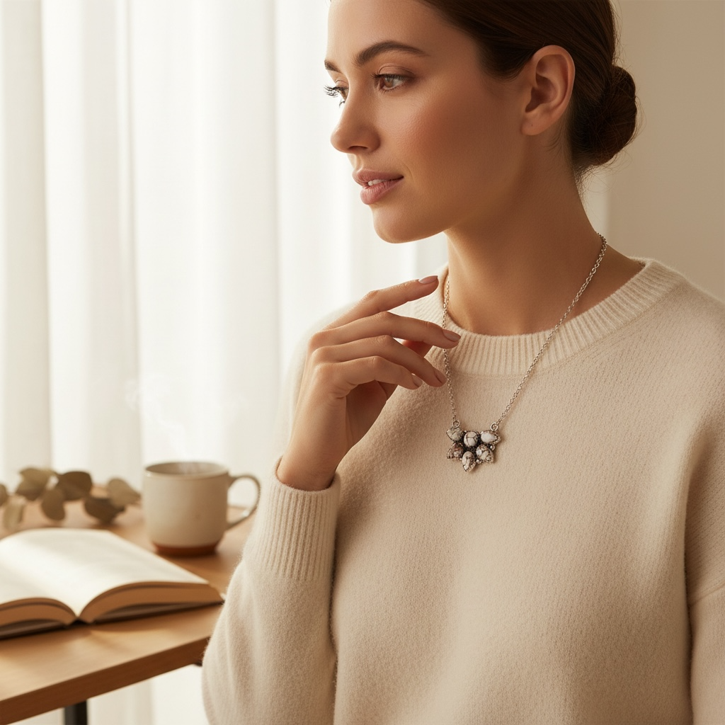 Timeless Sterling Silver Cluster Necklace with Wild Horse