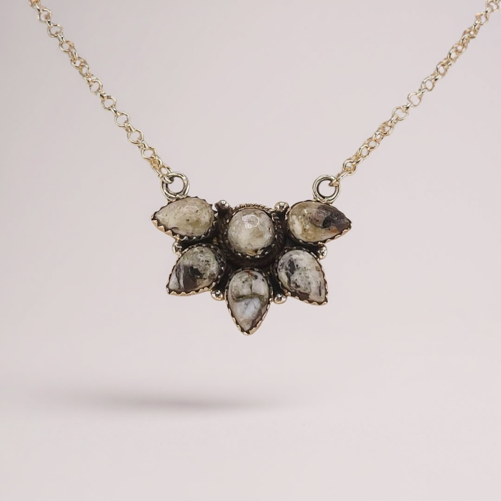 Timeless Sterling Silver Cluster Necklace with White Buffalo