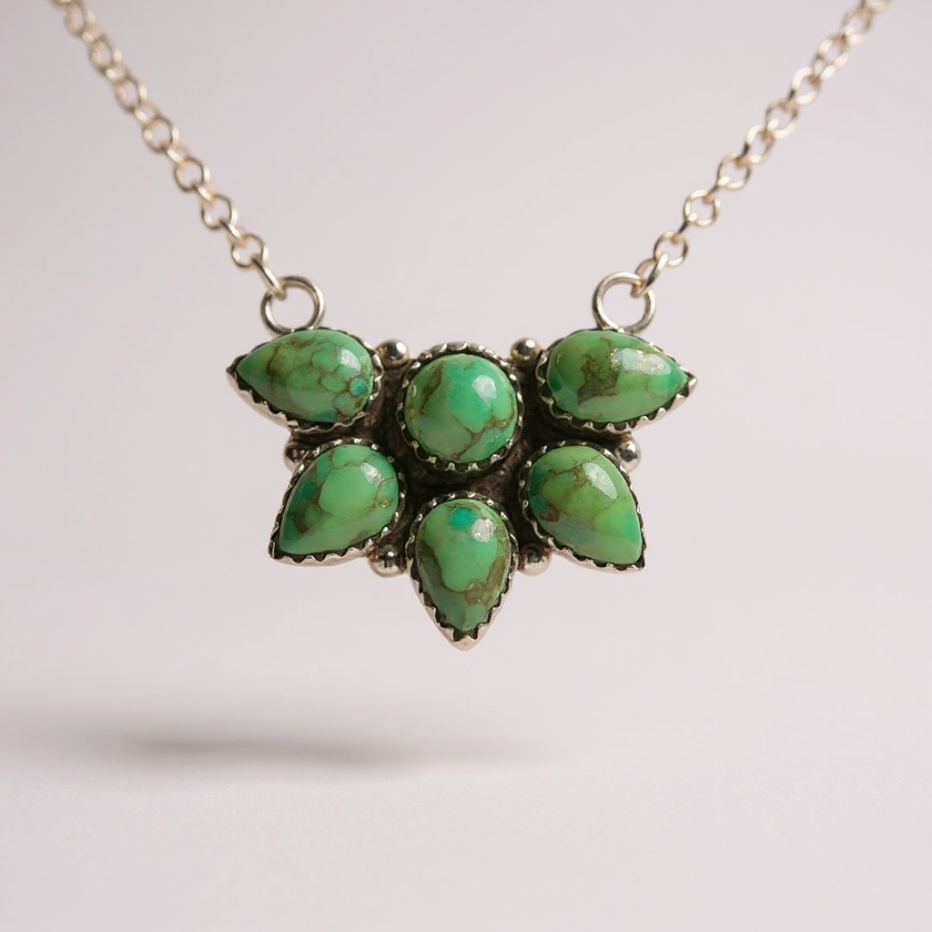 Timeless Sterling Silver Cluster Necklace with Apple Green Turquoise