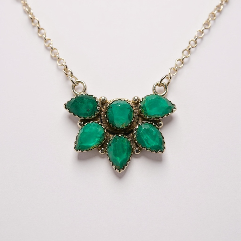 Timeless Sterling Silver Cluster Necklace with Emerald