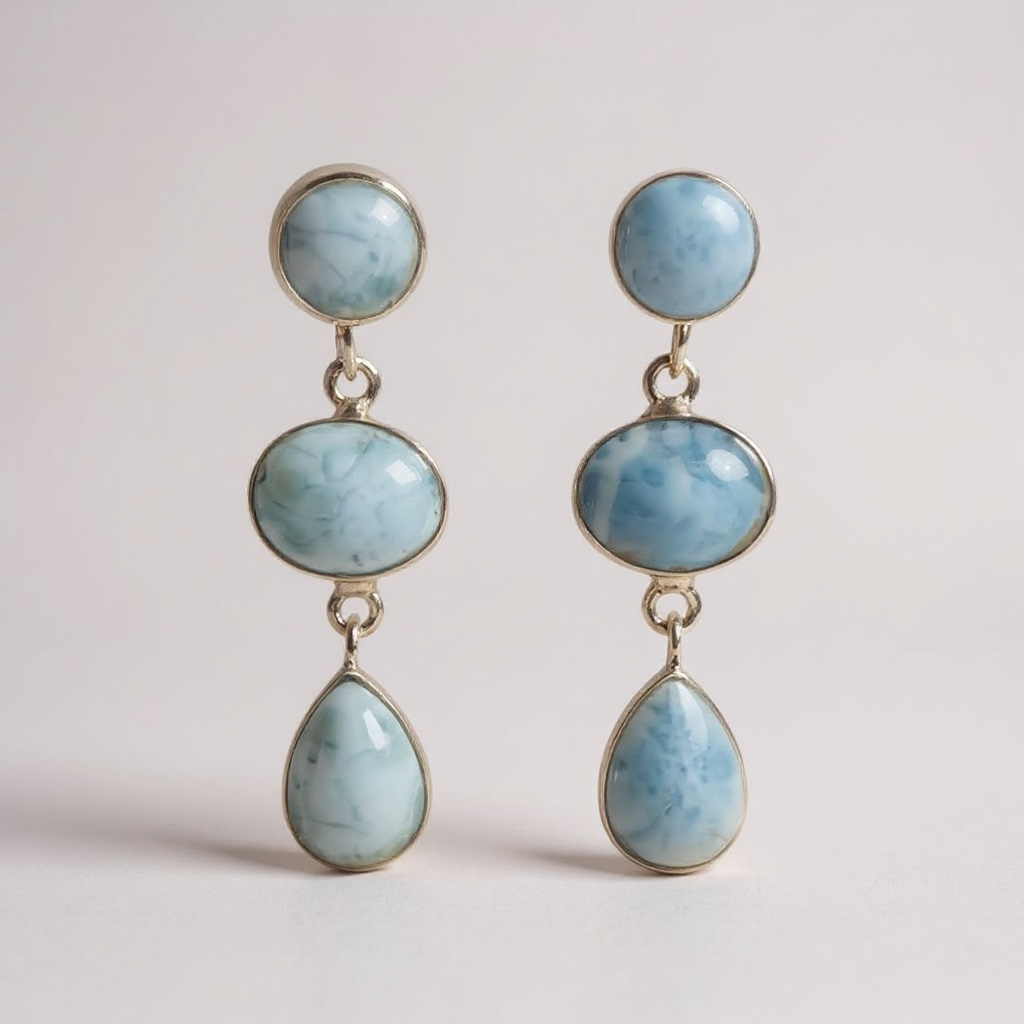 Larimar Three-Stone Dangle Earrings in 925 Sterling Silver