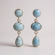 Larimar Three-Stone Dangle Earrings in 925 Sterling Silver
