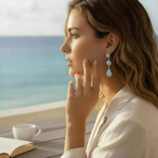 Larimar Three-Stone Dangle Earrings in 925 Sterling Silver