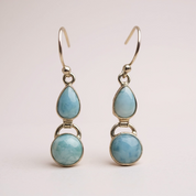 Larimar Teardrop and Round Sterling Silver Dangle Earrings