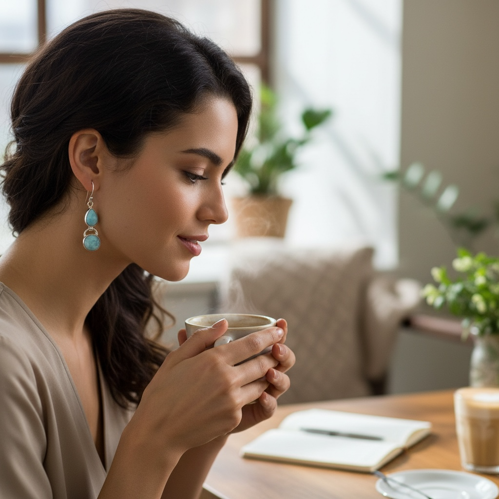 Larimar Teardrop and Round Sterling Silver Dangle Earrings