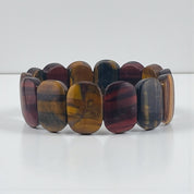 Blue Tiger Eye, Red Tiger Eye & Golden Tiger Eye Rectangular Bead Stretch Bracelet