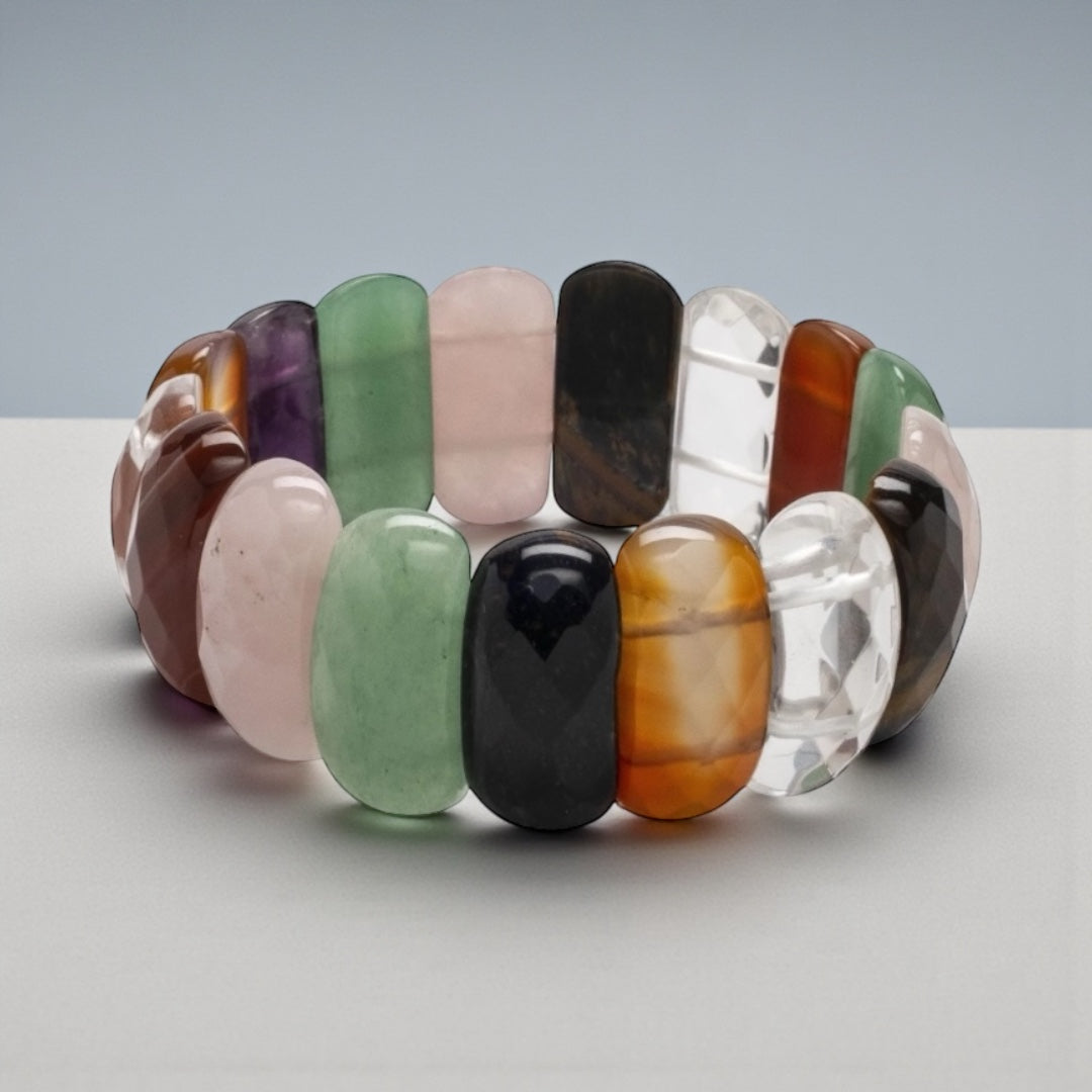 Faceted Multi-Natural Gemstone Stretch Bracelet