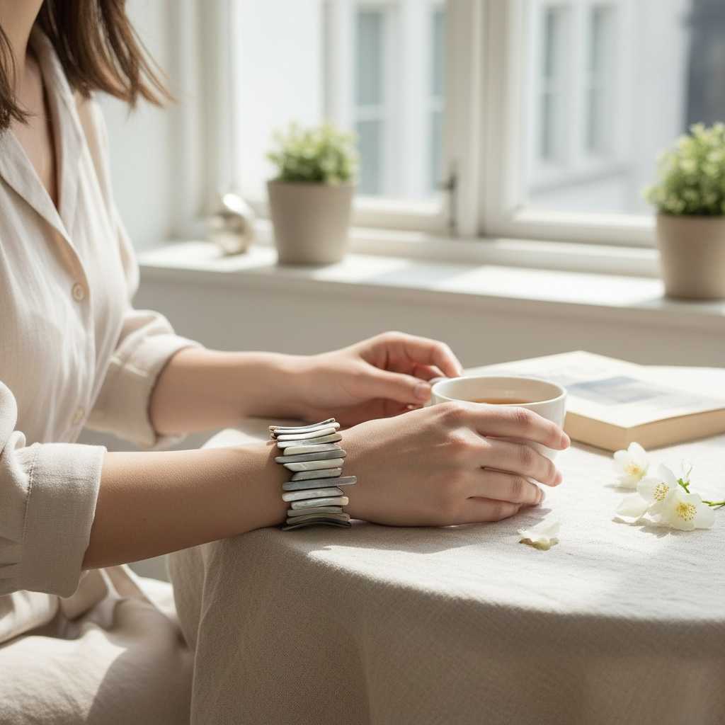 Gray Shell Stretch Bracelet