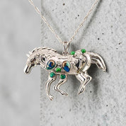 Peacock Turquoise Horse Pendant Sterling Silver 925 Necklace Western Style