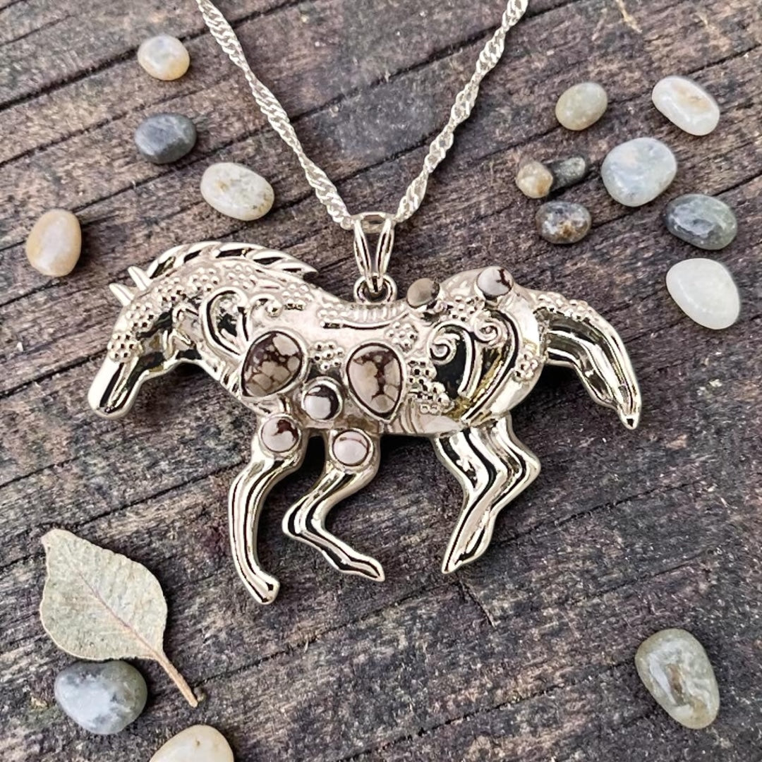 Wild Horse Horse Pendant Sterling Silver 925 Necklace Western