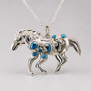 Ice Blue Turquoise Horse Pendant Sterling Silver 925 Necklace Western Style