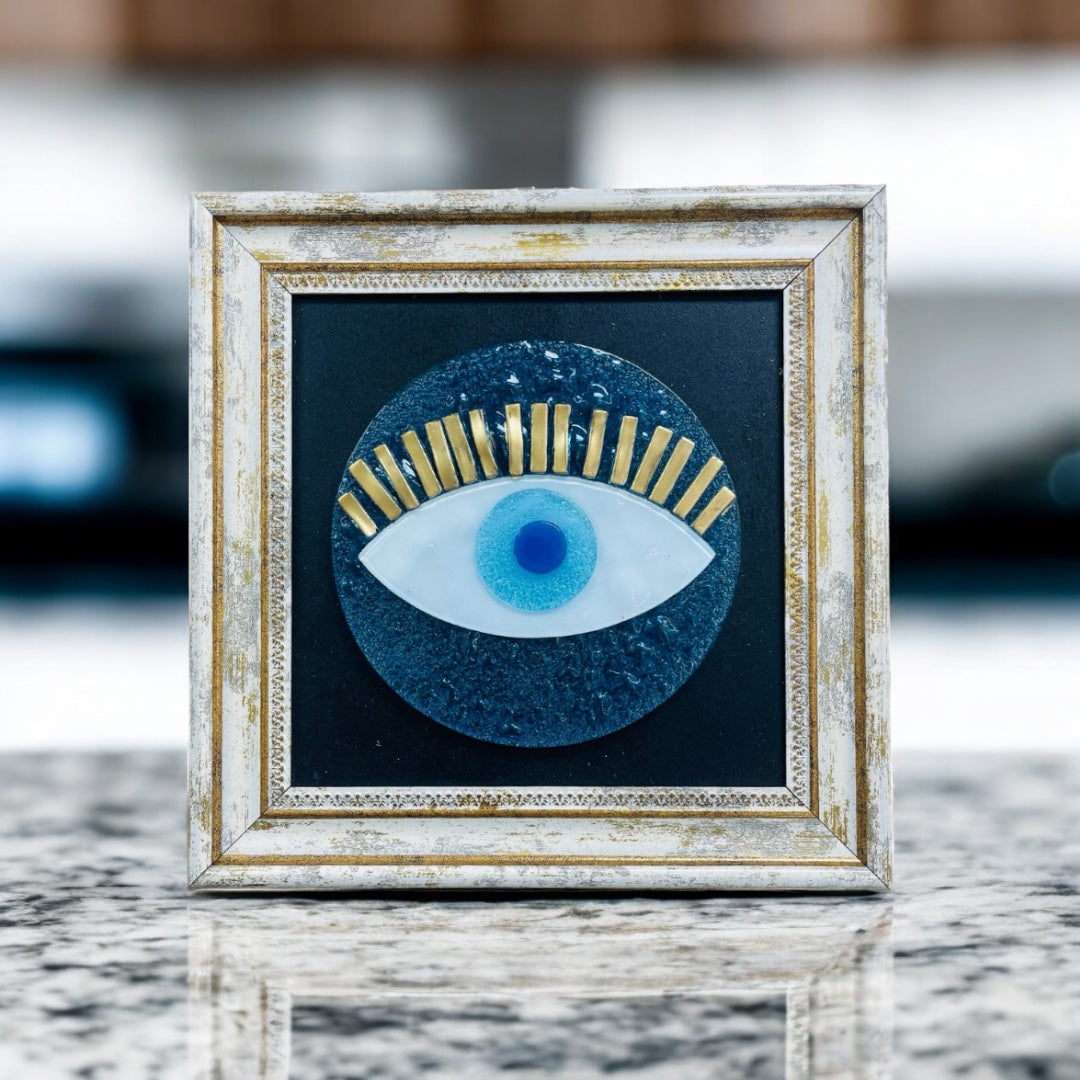 Round Evil Eye, Bubble Glass, Fused Glass, Wall Art, Good Luck Home Decor