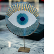 Evil Eye Round, Fused Glass, Evil Eye on a Stand, Home Decor, Good Luck Sign, Protection Gift