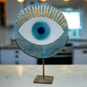 Evil Eye Round, Fused Glass, Evil Eye on a Stand, Home Decor, Good Luck Sign, Protection Gift