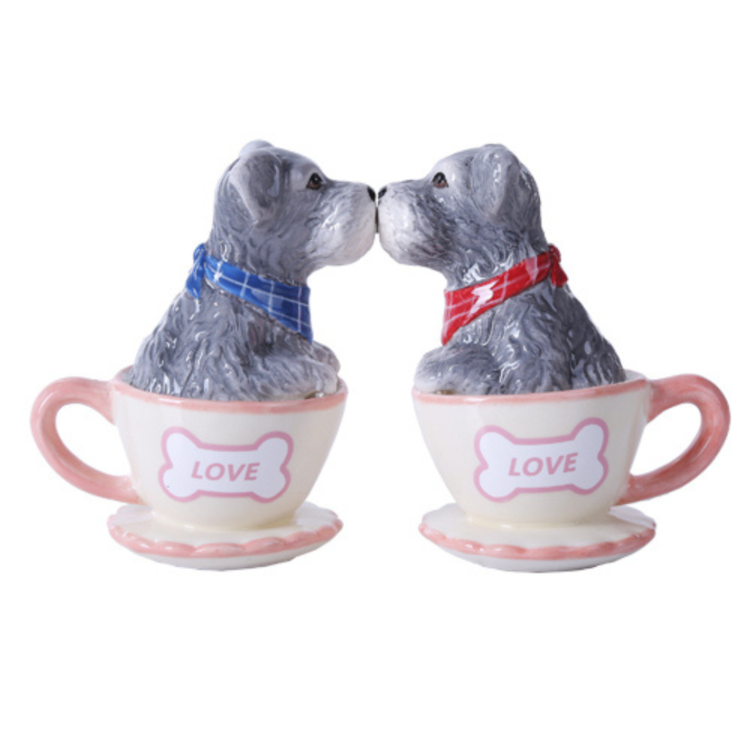 Schnauzer in Cup Salt and Pepper Shakers