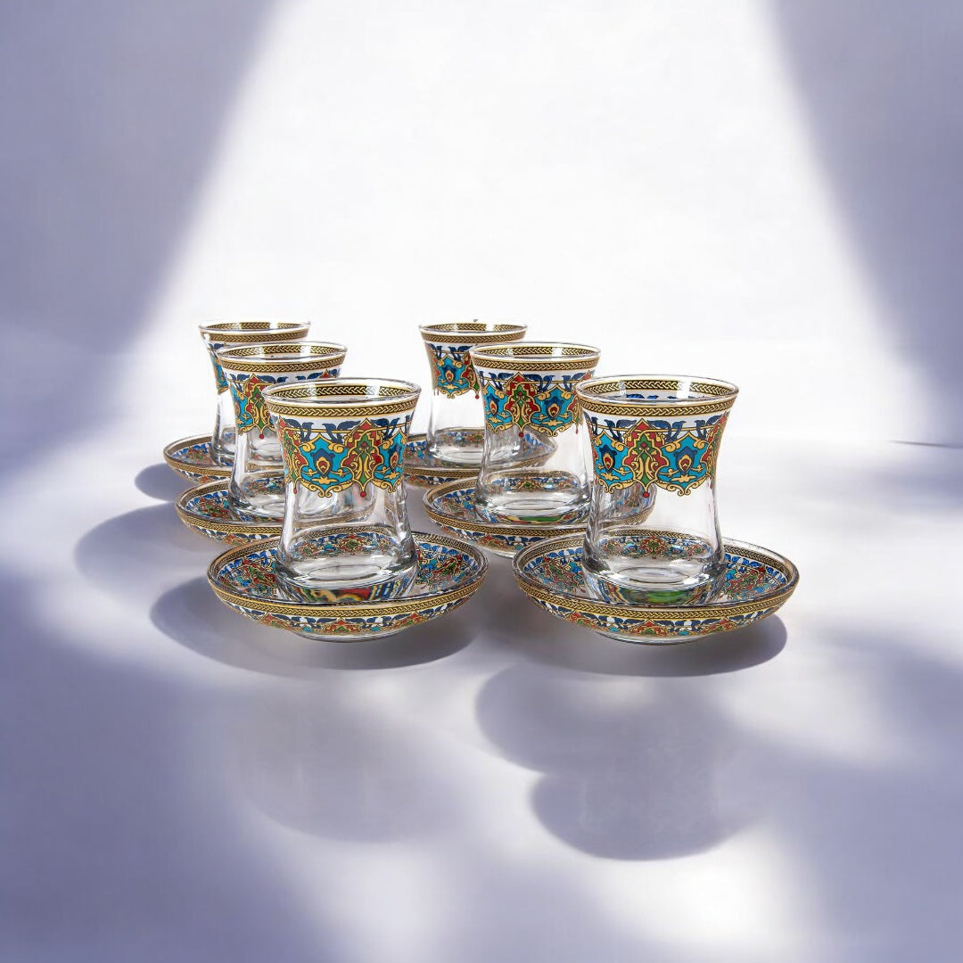 Interactive Design Turkish Tea, Coffee Glass Set – Elegant Cups and Saucers