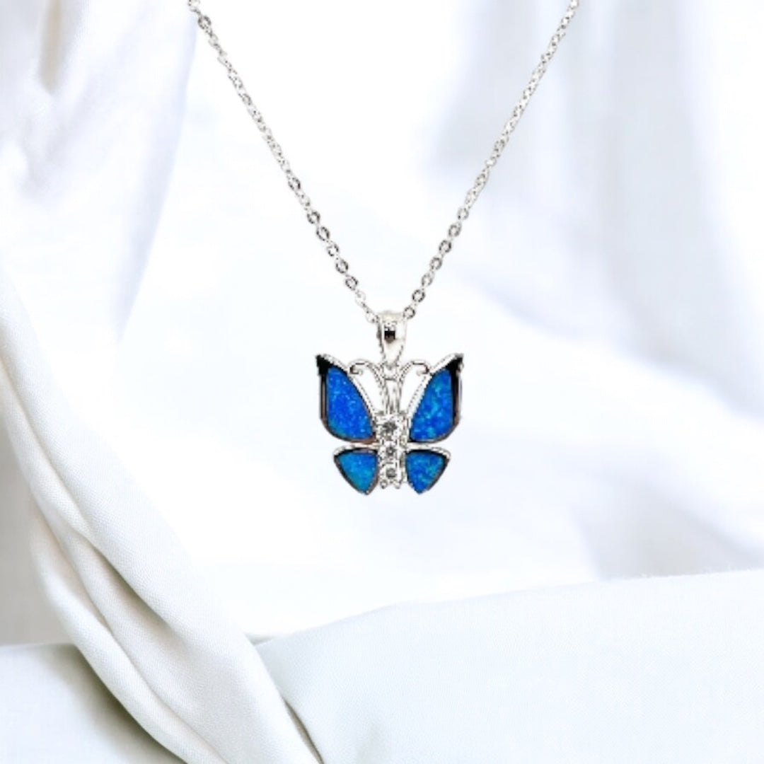 Sterling Silver, Zircon, Blue Opal, Butterfly, Perfect Gift