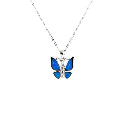 Sterling Silver, Zircon, Blue Opal, Butterfly, Perfect Gift