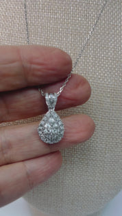 Zircon Cluster Sterling Silver Tear Drop Pendant Necklace