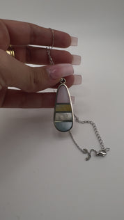 Sterling Silver, Mother of Pearl, Pendant Necklace, Multi-Color, Teardrop, Perfect Gift, Gift for Her