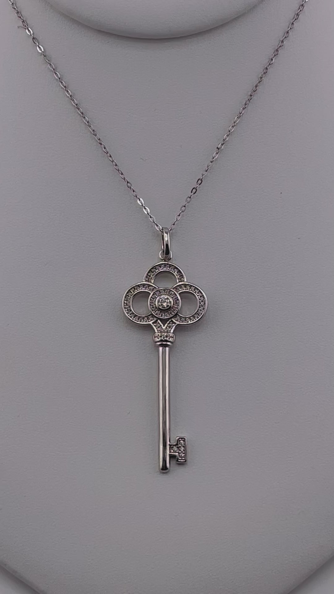 Sterling Silver, Pendant Necklace, Zircon, Key, Lobster Clasp, Perfect Gift