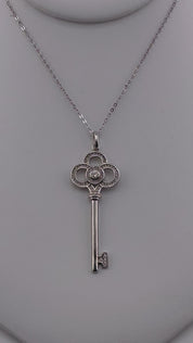 Sterling Silver, Pendant Necklace, Zircon, Key, Lobster Clasp, Perfect Gift