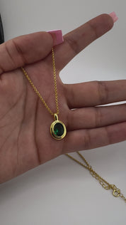 Gold-Plated, Sterling Silver, Zircon, Pendant, Necklace, Oval, Green, Perfect Gift