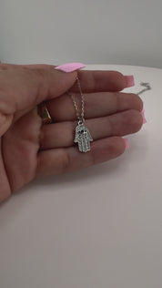 Sterling Silver, Zircon, Hamsa, Pendant, Necklace, Talisman, Protection Jewelry