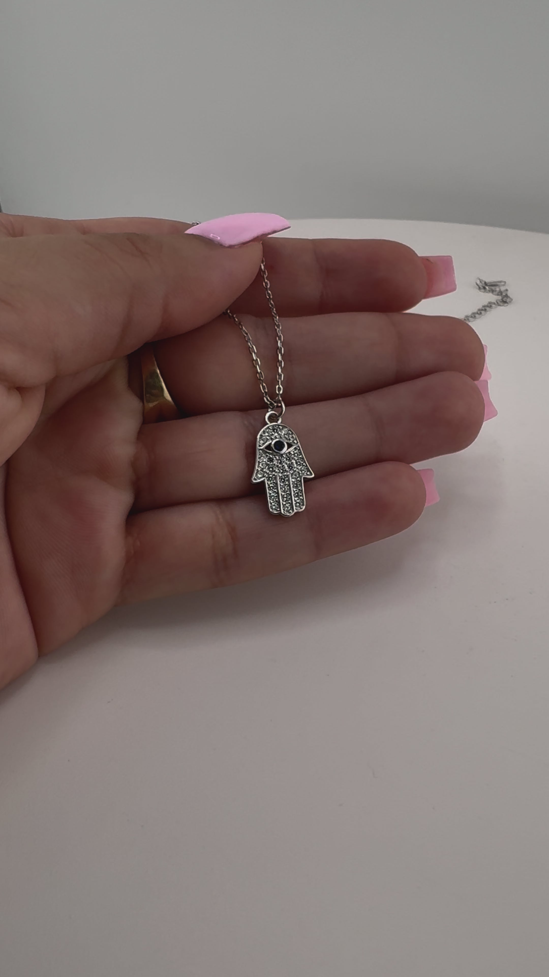 Sterling Silver, Zircon, Hamsa, Pendant, Necklace, Talisman, Protection Jewelry