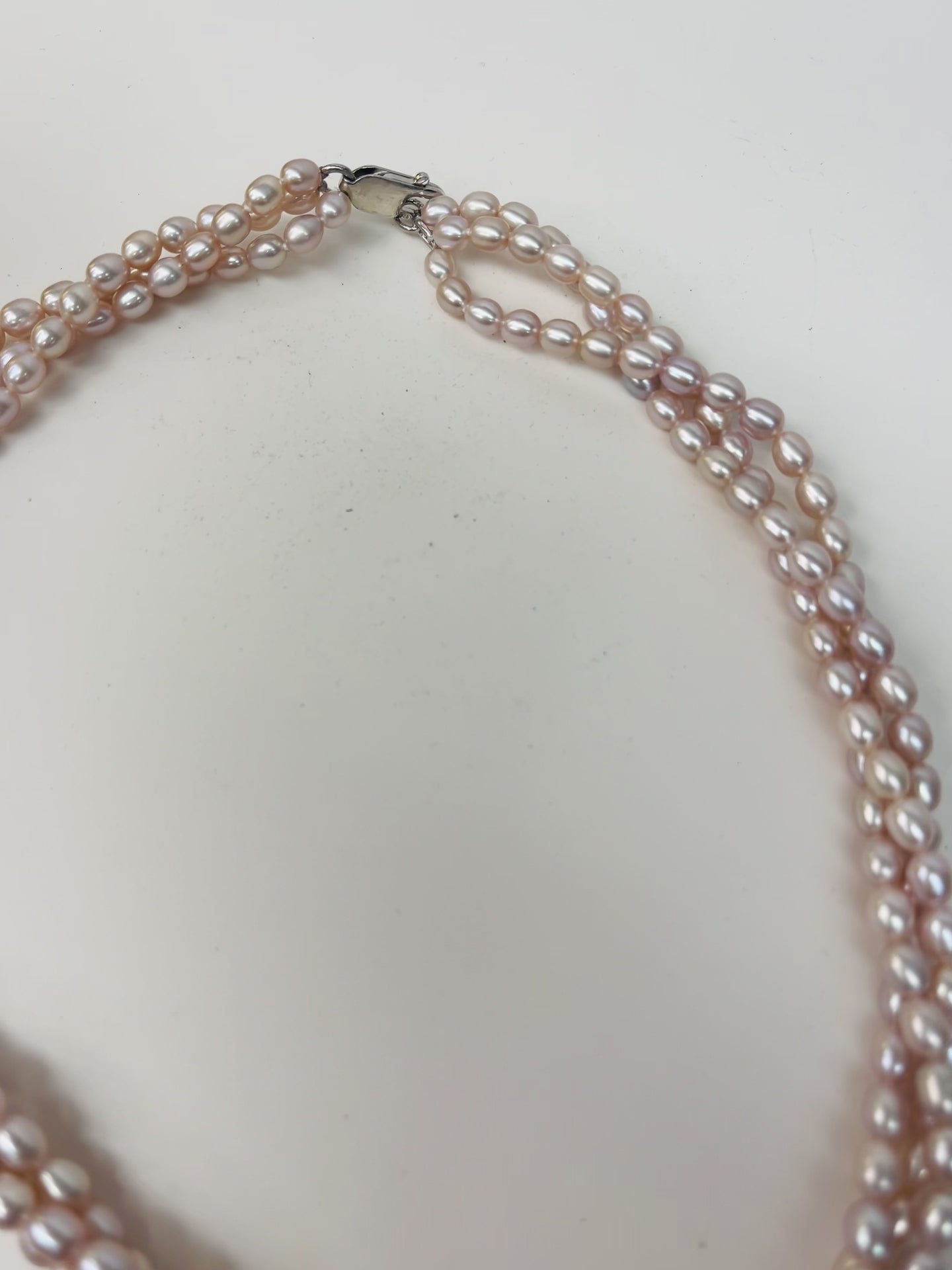 Freshwater Pearl Necklace, Classic, Triple, Soft Pink, Sterling Silver Lobster Clasp, Elegant