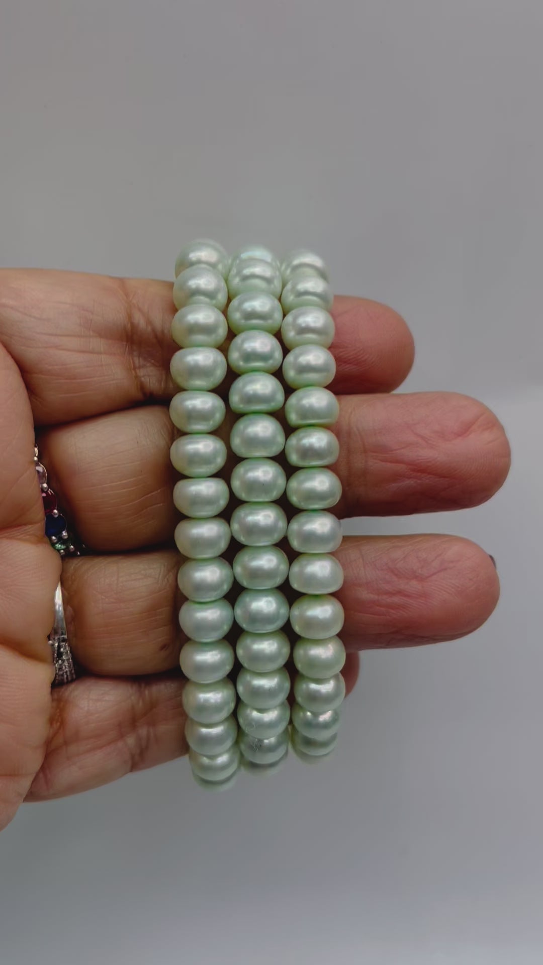 Elegant Light Mint Green Round Freshwater Pearl Trio Bracelet Set - A Perfect Gift for All Occasions