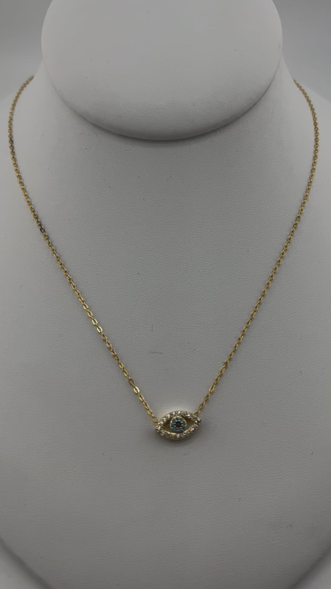 Gold-Plated, Sterling Silver, Pendant Necklace, Zircon, Evil Eye, Clear, Soft Blue, Lobster Clasp