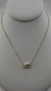 Gold-Plated, Sterling Silver, Pendant Necklace, Zircon, Evil Eye, Clear, Soft Blue, Lobster Clasp