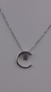 Sterling Silver, Pendant Necklace, Crescent Moon, Star Design, Perfect Gift for Her, Moon Star Pendant, Birthday Gift