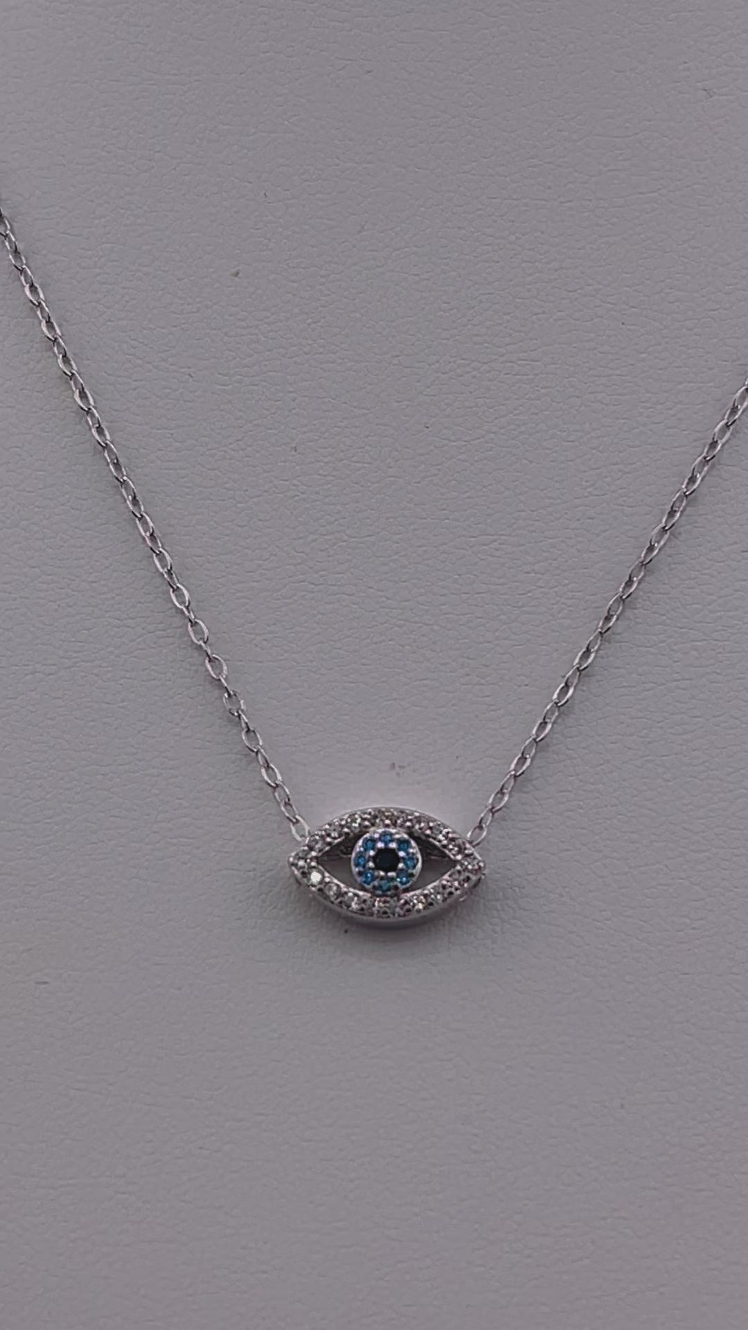 Sterling Silver, Pendant Necklace, Zircon, Evil Eye, Clear, Soft Blue, Lobster Clasp, BirthdayGift