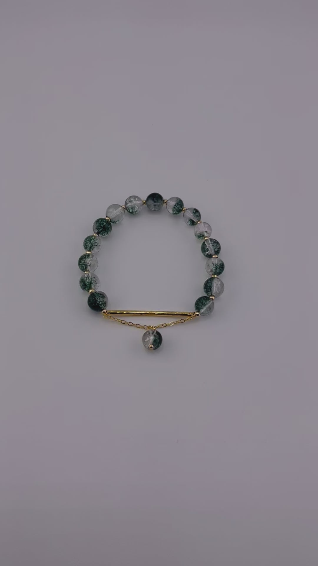 Elegant Green Glass Beaded Elastic Bracelet with Gold Chain Finish - Geometric Crystal Bead Design for Daily Wear and Special Occasions