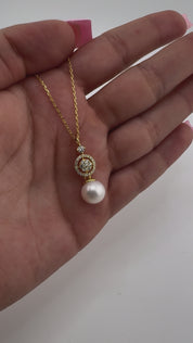 Gold-Plated, Sterling Silver, Zircon, Freshwater Pearl, Pendant, Necklace, Golden Hour