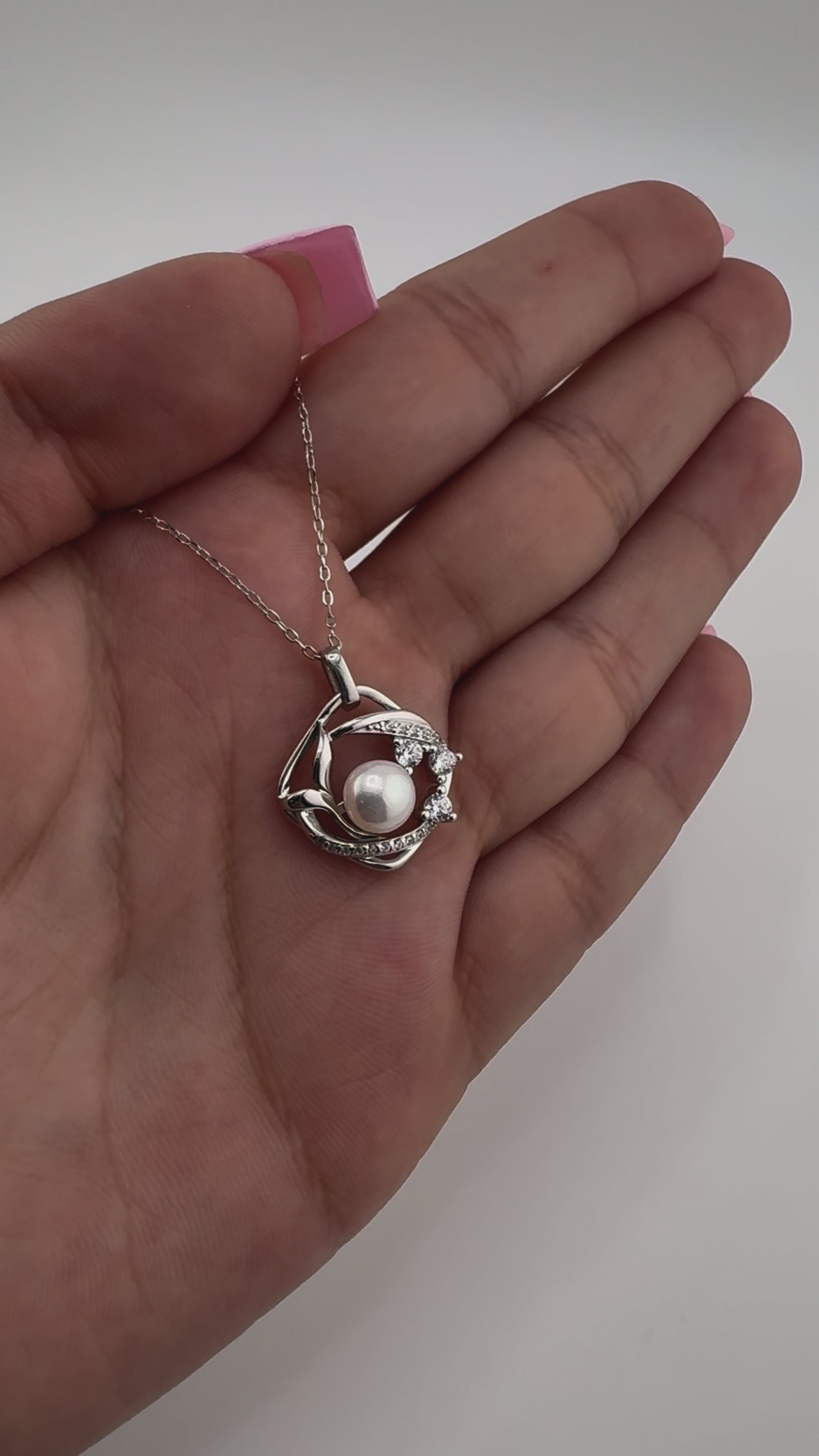 Sterling Silver, Freshwater Pearl, Zircon, Pendant, Necklace, Sea Harmony, Perfect Gift