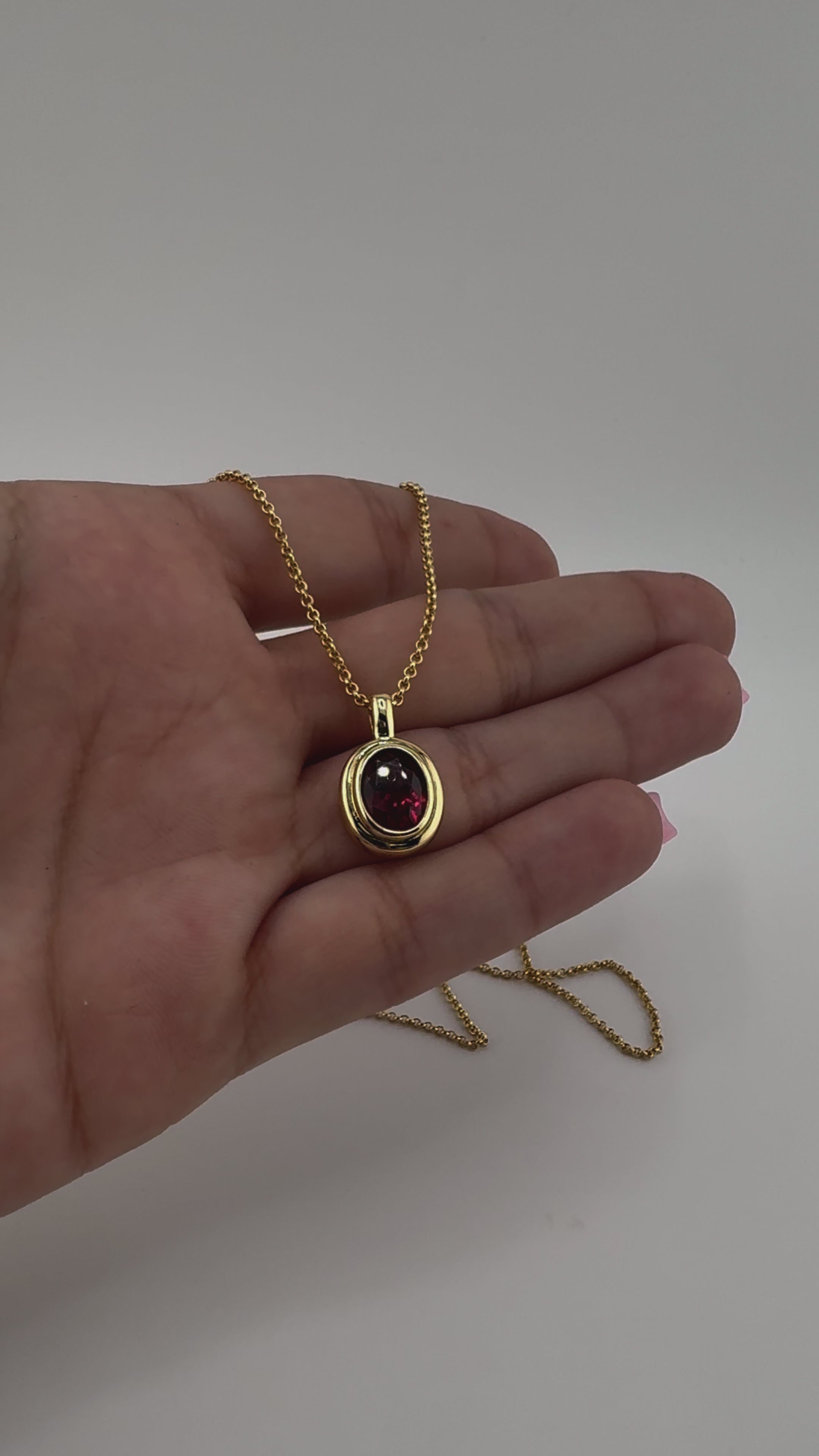 Gold-Plated, Sterling Silver, Zircon, Pendant, Necklace, Oval, Red, Perfect Gift