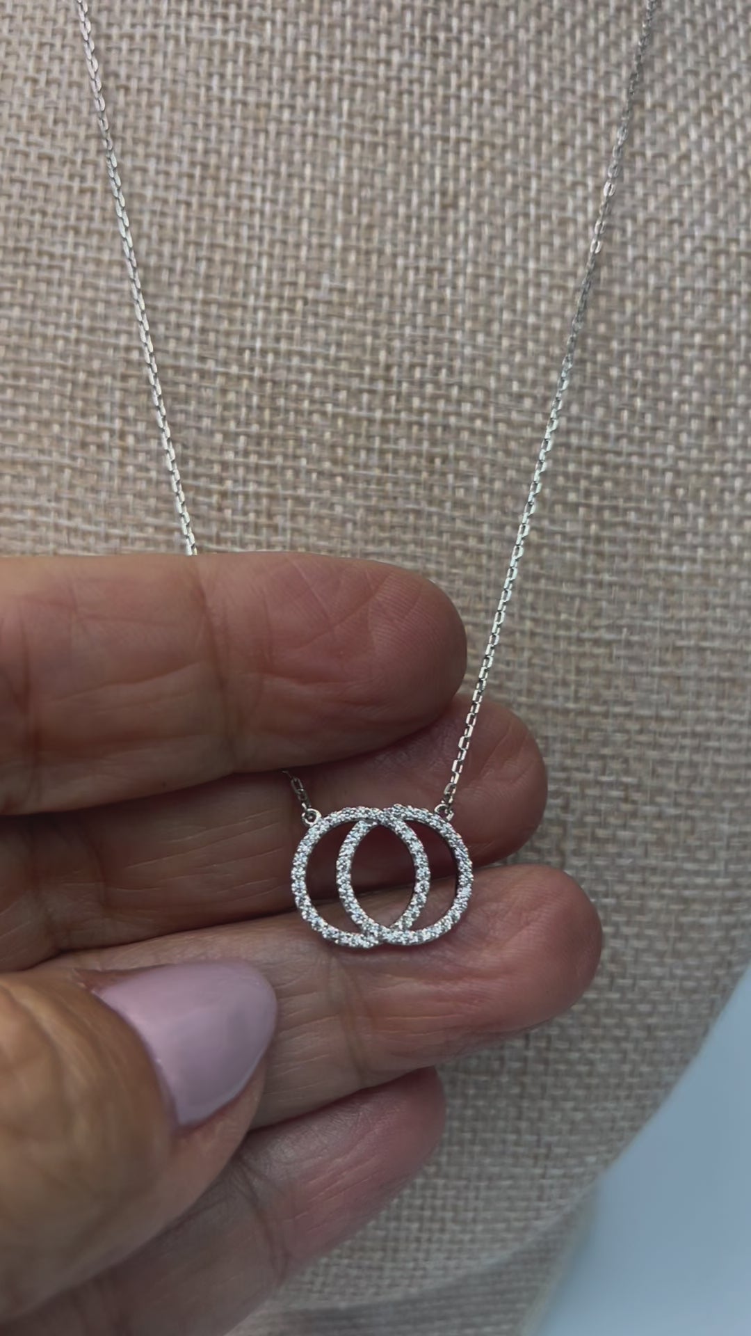 Sterling Silver Pendant Necklace, Zircon, Double Circle Harmony, Gift for Her, Perfect Gift