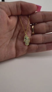 Gold-Plated, Sterling Silver, Zircon, Hamsa, Pendant, Necklace, Talisman, Protection Jewelry