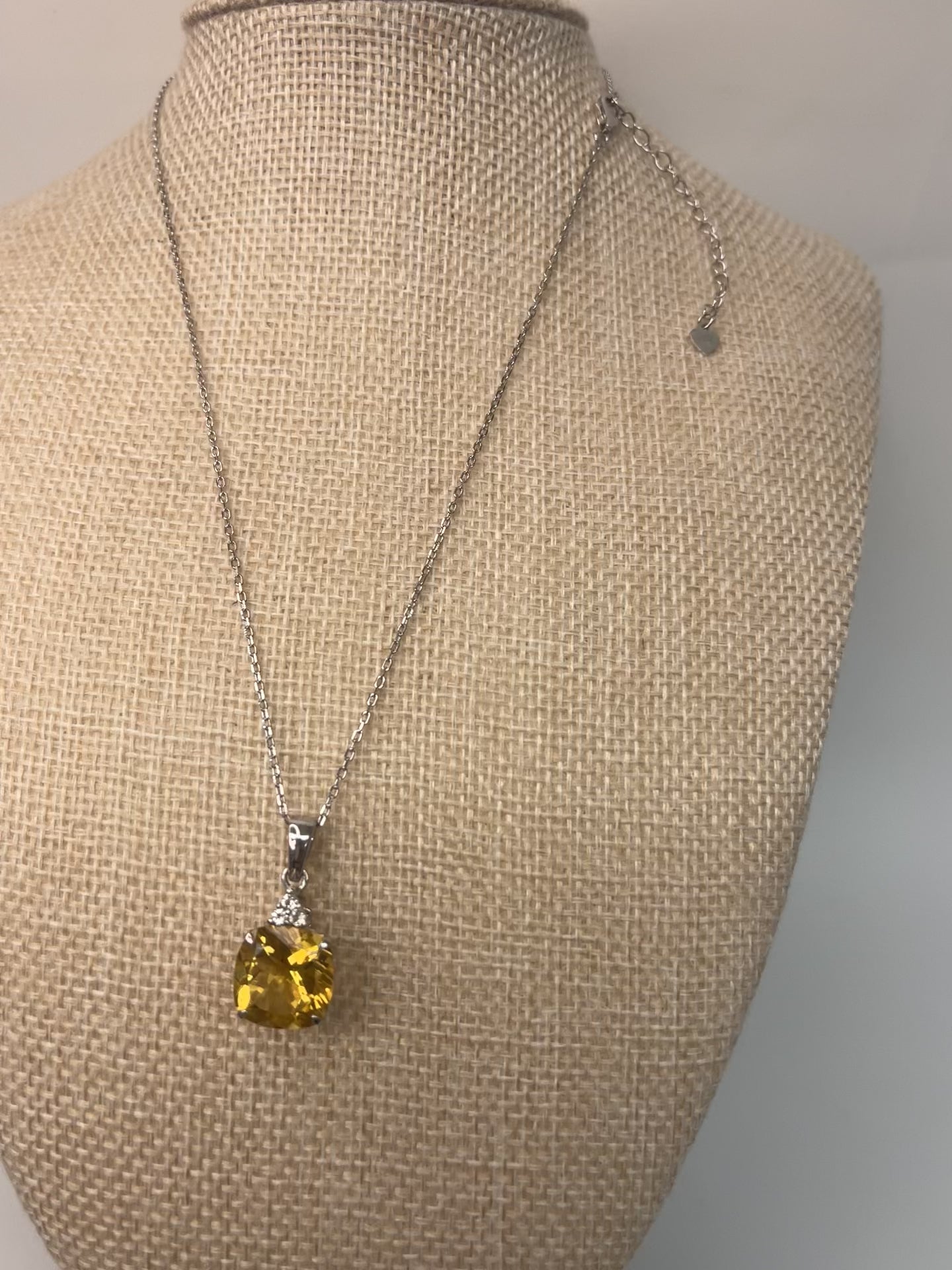 Square Cut Stone, Sterling Silver, Pendant Necklace, Natural Gemstone, Yellow Gem, Minimalist, Gift For Her, Necklace,  Fine Jewelry