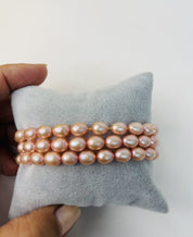 Set of 3 Soft Pink Freshwater Pearl Bracelets - Jewelry, Gift Set for Her, Elegant Pearl Bracelet Set