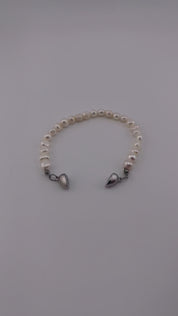 White Faux Pearl Bracelet with Heart-Shaped Magnetic Clasp - Silver Finish