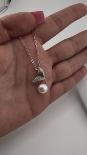 Sterling Silver, Mermaid Tail, Zircon, Freshwater Pearl, Pendant, Necklace, Perfect Gift