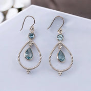 Sterling Silver Teardrop Earrings, Round Sky Blue Zirconia, Dangling Teardrop Sky Blue Zirconia, Elegant Gift