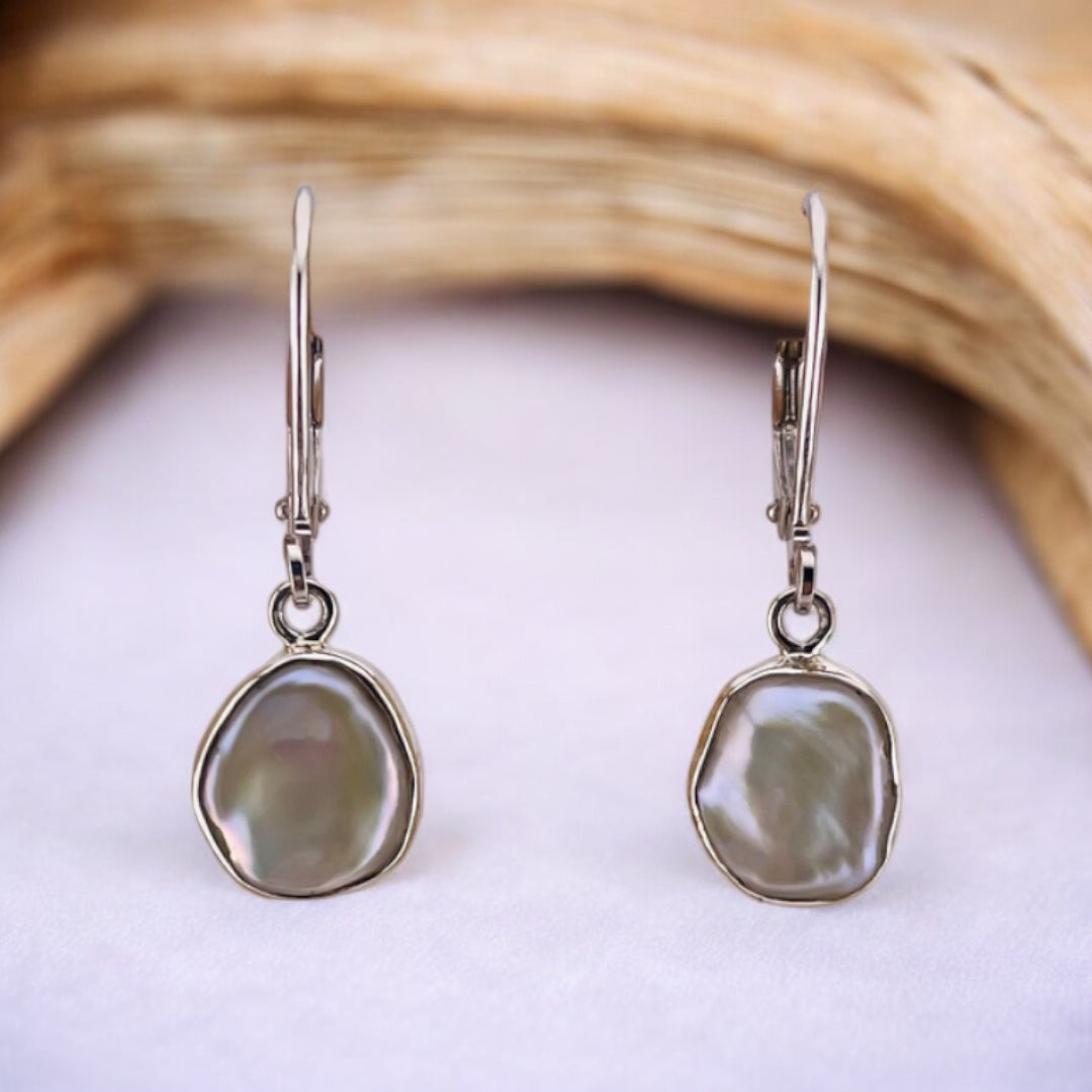 Freshwater Pearl  Earrings, Sterling Silver Dangling Earrings, Organic Rock Cut Pearl Design, Unique Jewelry Gift