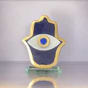 Hamsa, Evil Eye, Fused Glass, Gold Trim White Hamsa, Handcrafted, Table Accent Gift